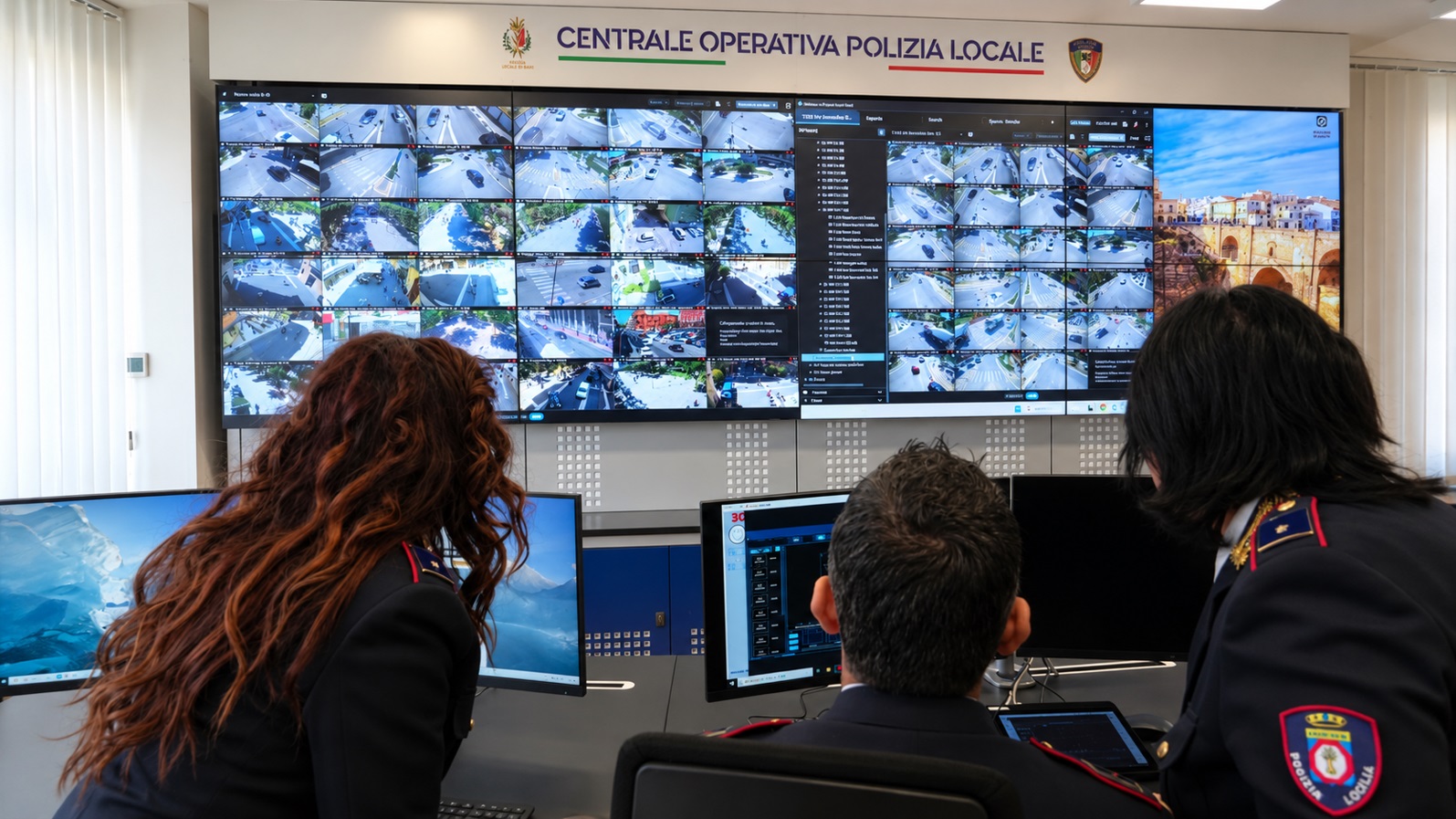 Console-Control-room-sala-operativa-polizia-bari-videowall-console-scrivanie-di-controllo
