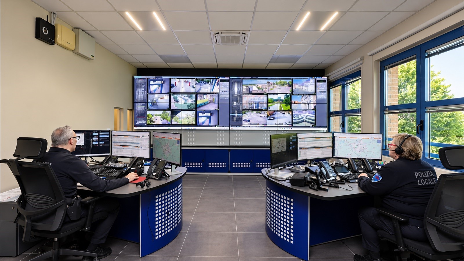 realizzazione nuova centrale operativa polizia modena fornitura console operatore videowall tavolo riunioni